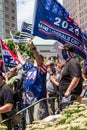 Conservative Demonstrator Holds Up a Trump 2020 Flag that Reads Make Liberals Cry Again Royalty Free Stock Photo