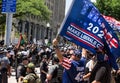 Conservative Demonstrator Holds Up a Trump 2020 Flag that Reads Make Liberals Cry Again Royalty Free Stock Photo