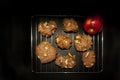 Conservative-free apple cookies with squares of natural fruit apples on grid Royalty Free Stock Photo