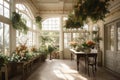 conservatory filled with florals and greenery for elegant and serene display