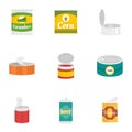 Conserve food icon set, flat style Royalty Free Stock Photo