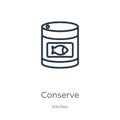 Conserve icon. Thin linear conserve outline icon isolated on white background from kitchen collection. Line vector conserve sign,