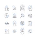 Consider and ruminate line icons collection. Contemplate, Ponder, Mull, Reflect, Meditate, Deliberate, Speculate vector