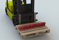 Consignment, message on wooden pillet with forklift truck