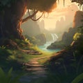 Console Gaming adventure game create a jungle landscape generative AI