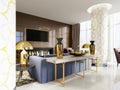 Console in the hotel lobby, The combination of white and gold is luxury classic style, decorations on white table top with a gold Royalty Free Stock Photo