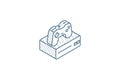 Console and joystick, gaming isometric icon. 3d line art technical drawing. Editable stroke vector