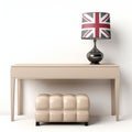 Console Table 3d Render With Beige Ottoman Flag