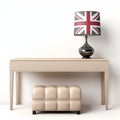 Console Table 3d Render With Beige Ottoman Flag Royalty Free Stock Photo