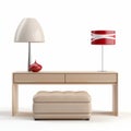 Console Table 3d Render With Beige Ottoman Flag