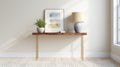 Console Table With Decor In Modern Living Room. Elegant Interior Design With Lamp, Plant, And Artwork Royalty Free Stock Photo