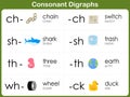 Consonant Digraphs Worksheet for kids Royalty Free Stock Photo