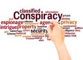 Conspiracy word cloud hand writing concept Royalty Free Stock Photo
