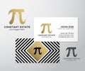 Constant Estate Abstract Vector Premium Business Card Template. Pi Sign with Negative Space Buildings as a Logo