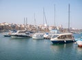 Constanta, Romania - 02.25.2021: Many boats and yachts anchored Royalty Free Stock Photo