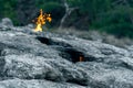 Constantly burning fires at the place of a natural gas emission on Mount Chimaera Yanartas, Turkey