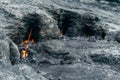 Constantly burning fires at the place of a natural gas emission on Mount Chimaera Yanartas, Turkey