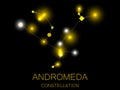 Constellation Andromeda. Bright yellow stars in the night sky. A cluster of stars in deep space, the universe. Vector illustration Royalty Free Stock Photo