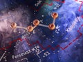 The constellation Cassiopeia is made of donuts on a map of the starry sky. Conceptual photo. Cosmic nebula Royalty Free Stock Photo