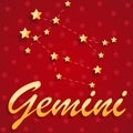 Constellation Gemini over red starry background Royalty Free Stock Photo