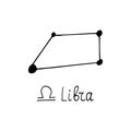 constellation Libra icon and lettering. hand drawn doodle style. , minimalism, monochrome, sketch. zodiac sign Royalty Free Stock Photo