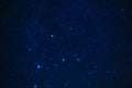 constellation of Orion on background of blue starry sky. Astrophotography of stars, galaxies and nebulae at night Royalty Free Stock Photo