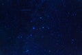 constellation of Orion on background of blue starry sky. Astrophotography of stars, galaxies and nebulae at night Royalty Free Stock Photo