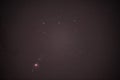 The constellation Orion and its belt in the dark night sky. Details of the Messier 42 Nebula. Royalty Free Stock Photo