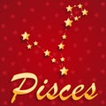 Constellation Pisces over red starry background