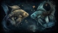 Constellation Pisces, zodiac. Fishes. AI generative. March Royalty Free Stock Photo