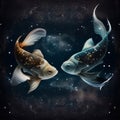 Constellation Pisces, zodiac. Fishes. AI generative. March Royalty Free Stock Photo