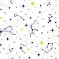 Constellation seamless pattern. Space background. Space pattern with stars, constellations. Vector illustration for Royalty Free Stock Photo