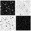 Constellation seamless patterns set. Modern minimalist zodiac repeat simple textures collection line art styles. Black Royalty Free Stock Photo