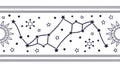 Constellation & Sun-Moon Border, Cosmic Night Sky Pattern, vector design Generative AI Royalty Free Stock Photo