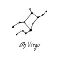 constellation virgo icon and lettering. hand drawn doodle style. , minimalism, monochrome, sketch. zodiac sign Royalty Free Stock Photo