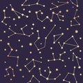 Constellations seamless pattern. Golden stars. Vector illustration. Royalty Free Stock Photo