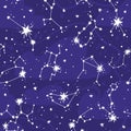 Constellations and stars vector seamless pattern. Astronomical background with zodiac signs Royalty Free Stock Photo