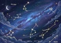 Of constellations are written in a whimsical font, adding to the Royalty Free Stock Photo