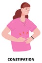 Constipation symptom illustration. Woman with stomach pain