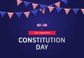 Constitution Day banner template with bunting flags on blue background. September 17th Citizenship Day celebration. - Vector