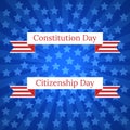 Constitution Day and Citizenship Day in the United States. 17 September. Blue rays from the center, blue stars, tape with the name Royalty Free Stock Photo