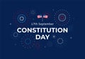 Constitution Day in USA banner design with text, flags and colorful fireworks on blue background. 17th September Citizenship day
