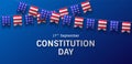 Constitution Day in USA celebration. Greeting banner design with bunting patriotic flags on blue background. - Vector