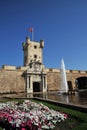 The Constitution Square is one of the main squares of Cadiz. On this square are the famous Earthen Gate and Earth Tower. Royalty Free Stock Photo