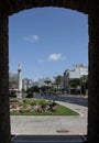 The Constitution Square is one of the main squares of Cadiz. On this square are the famous Earthen Gate and Earth Tower. Royalty Free Stock Photo