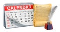 Constitution of the United States concept with desk calendar, 3D rendering