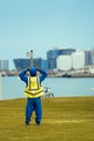 Constraction worker having thier lunch breack at corneach. Doha, Qatar 10-04-2024