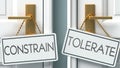 Constrain and tolerate as a choice - pictured as words Constrain, tolerate on doors to show that Constrain and tolerate are