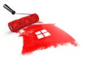 Construcrion concept.Roller brush with sign of house isolated on Royalty Free Stock Photo