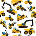 Construct machines seamless pattern. heavy machinery vehicles large